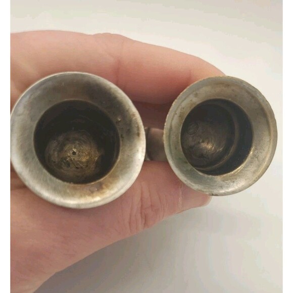 Silver Tone Brass Candlesticks Holders W/ Beads & Flower Charm Appx 3 - Picture 10 of 16